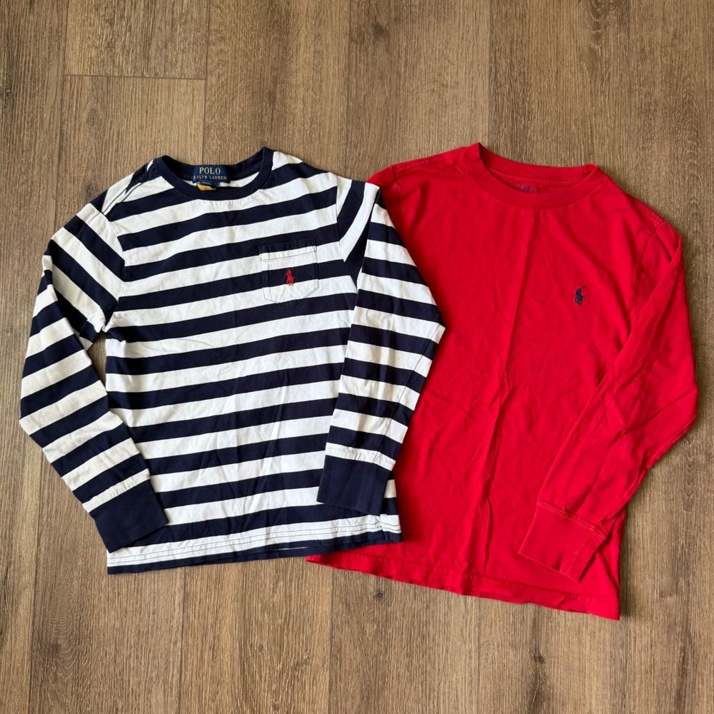 Polo Ralph Lauren Long Sleeve T-Shirt Lot of 2 Boys Size 8 Red Navy Striped